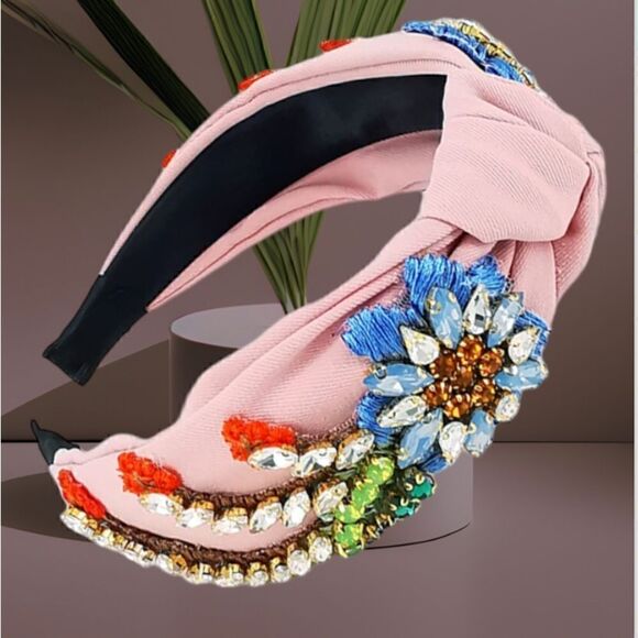 SPARKLY BLUE CRYSTAL PADDED RHINESTONES HEADBAND - Picture 2 of 3